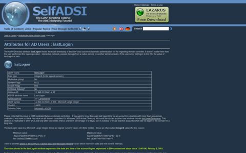 Attributes for AD Users - lastLogon - SelfADSI