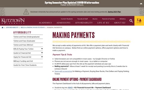 Making Payments - Kutztown University