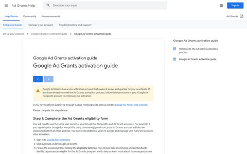 Google Ad Grants activation guide - Ad Grants Help