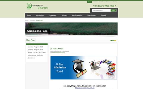 Admissions Page - University of Karachi