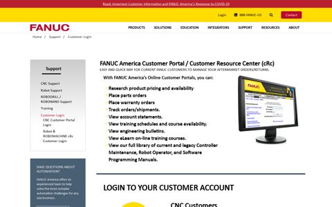 FANUC Customer Login for All Product Lines | FANUC America