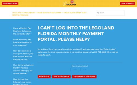 I can't log into the LEGOLAND Florida Monthly Payment Portal ...