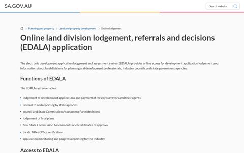 Online land division lodgement, referrals and decisions (EDALA)