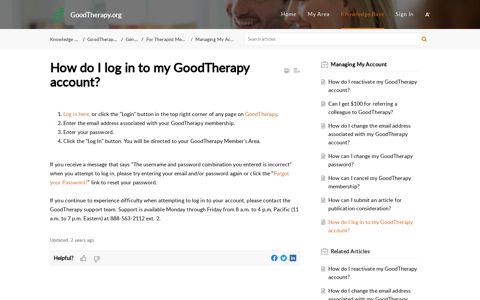 How do I log in to my GoodTherapy account? - Zoho Desk