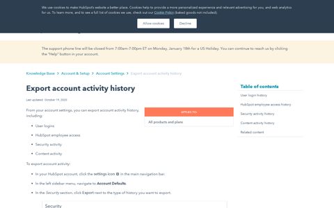 Export account activity history - HubSpot Knowledge Base