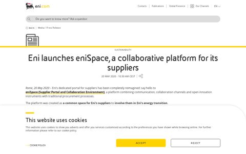 Eni launches eniSpace, a collaborative platform for its suppliers