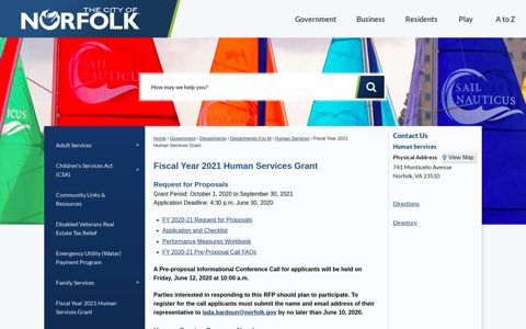 Fiscal Year 2021 Human Services Grant | City of Norfolk ...