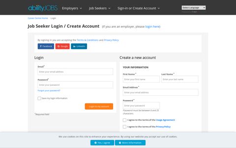 Job Seeker Sign Up and Login - abilityJOBS