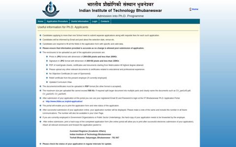 Useful information for Ph.D. Applicants | IIT Bhubaneswar