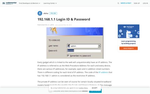 192.168.1.1 Login ID & Password | Codementor