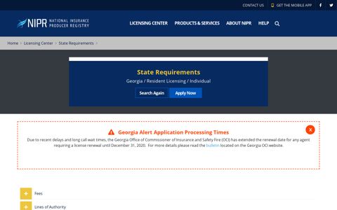 Georgia / Resident Licensing / Individual | NIPR