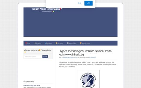 Higher Technological Institute Student Portal login-www.hti.edu.eg ...
