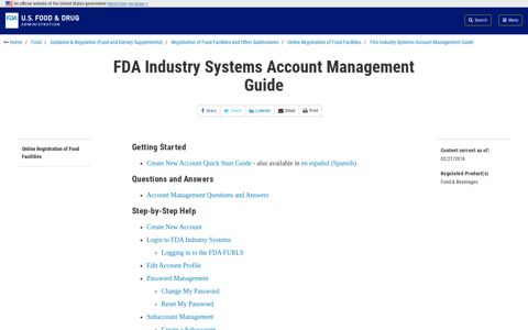 FDA Industry Systems Account Management Guide | FDA
