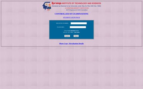 Students Login - Karunya Institute of Technology and Sciences