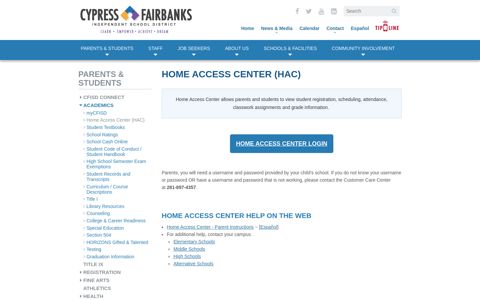 Home Access Center (HAC) :: Cypress-Fairbanks ...