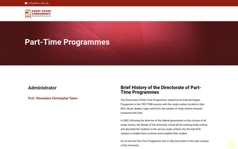 Part-Time Programmes – Ekiti State University