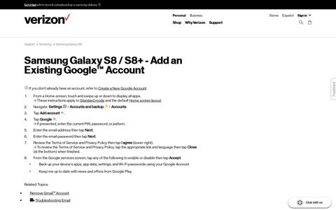 Samsung Galaxy S8 / S8+ - Add an Existing Google Account ...