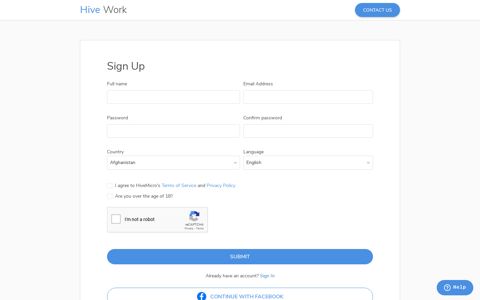 Sign Up | Hive Work