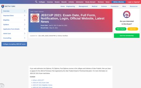 JEECUP 2020: Exam Date, Full Form, Notification, Login ...