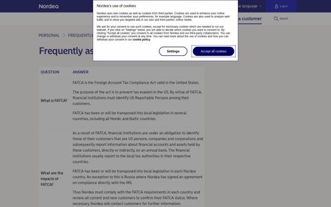 Frequently asked questions - FATCA | Nordea.fi
