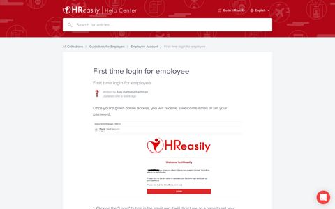 First time login for employee | HReasily Help Center