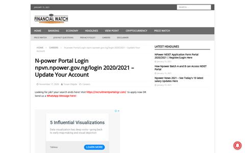 N-power Portal Login npvn.npower.gov.ng/login 2020/2021 ...