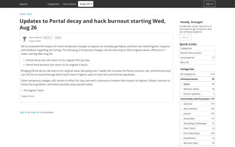 Updates to Portal decay and hack burnout starting Wed, Aug 26