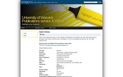 Galen's library - WRAP: Warwick Research Archive Portal