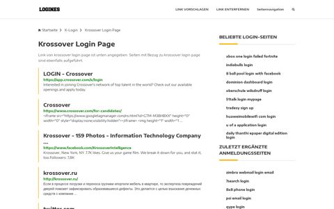 Krossover Login Page | Allgemeine Informationen zur Anmeldung