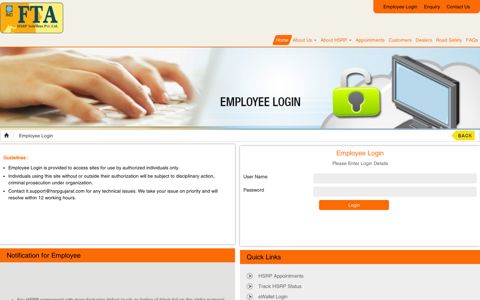 Employee Login - FTA HSRP Solutions Pvt Ltd