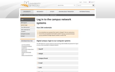 Log in to the campus network systems • University of Passau