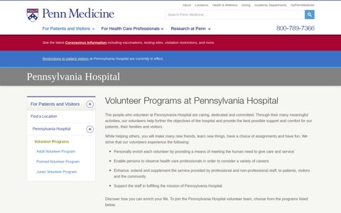 Volunteer Programs at Pennsylvania Hospital – Penn Medicine