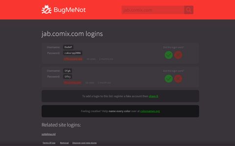 jab.comix.com passwords - BugMeNot