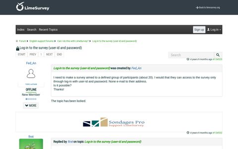 Log-in to the survey (user-id and password) - LimeSurvey ...