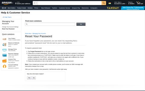 Amazon.in Help: Reset Your Password