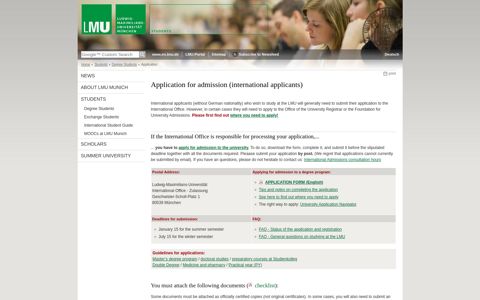 Application for admission (international applicants) - LMU ...