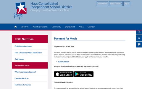 Child Nutrition / Payment for Meals - Hays CISD