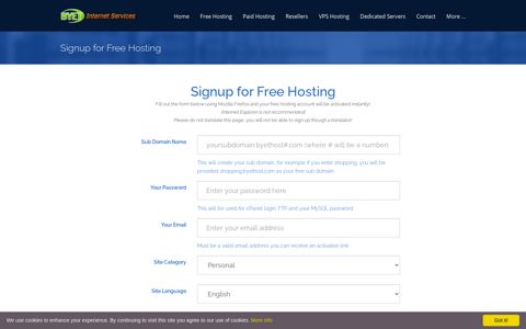 Signup for Free Hosting - Byet Host