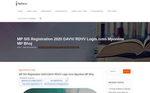 MP SIS Registration 2020 Login (isms.mponline.gov.in) DAVV ...