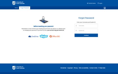 Forgot Password - University of South Australia