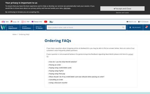 Ideal World - Customer Services - Ordering FAQS | Ideal World