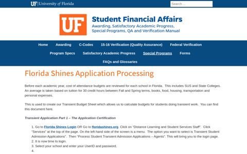 Florida Shines Application Processing | SFA Verification