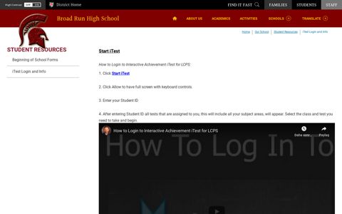 Student Resources / iTest Login and Info