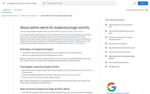 About admin alerts for suspicious login activity - Google Support
