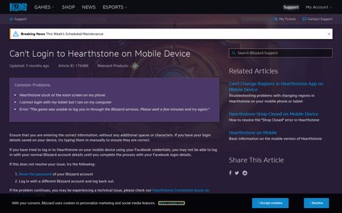 Can't Login to Hearthstone on Mobile Device - Blizzard Support