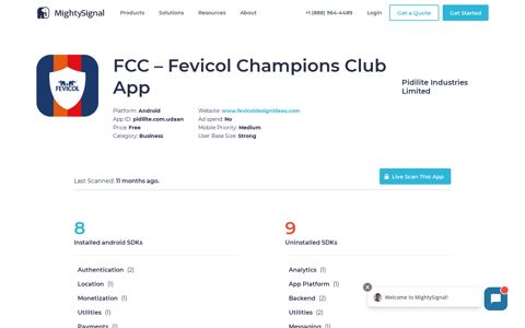 FCC – Fevicol Champions Club App App and SDK intelligence