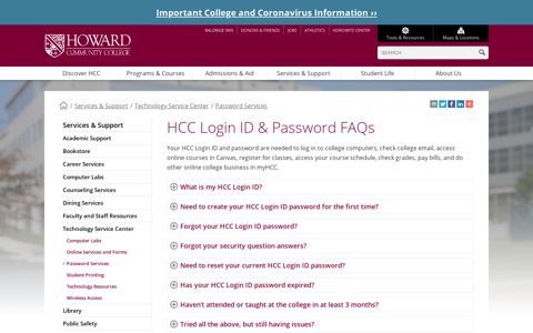 HCC Login ID & Password FAQs | Howard Community College