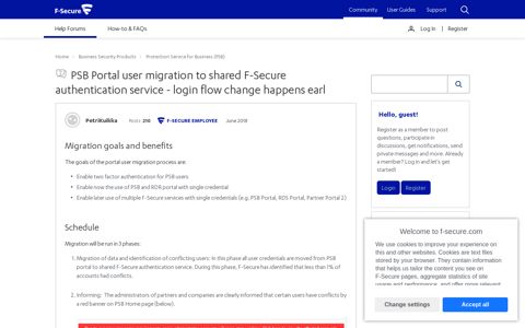 PSB Portal user migration to shared F-Secure authentication ...