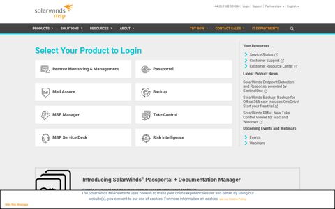 Product Login | SolarWinds MSP