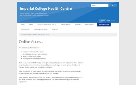 Online Access | Imperial College Health Centre